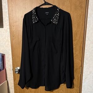torrid Black Pearl-Studded Button-Down Shirt